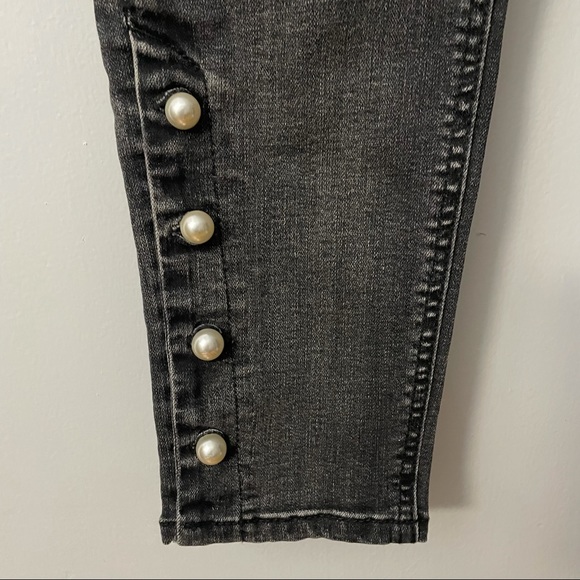 KENSIE Ankle Crop Pearl Accent High Rise Denim Jeans in Black - Picture 7 of 11